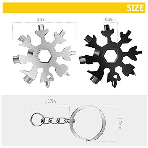 スノーフレークマルチツール2個18 in 1スノーフレークマルチツールキーリング付きステンレス製スノーフレークツール (シルバー)