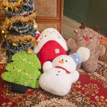 圣誕節圣誕樹雪人麋鹿公仔玩偶圣誕老人卡通抱枕擺件客廳沙發靠墊