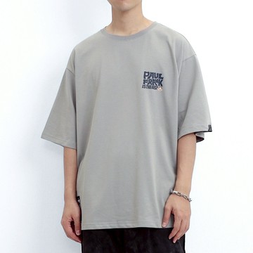 PAUL FRANK 大嘴猴 潮流標語 男 女款 中性短袖T恤-淺灰/深藍