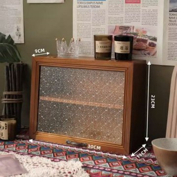 桌面木質手辦櫃 盲盒展示架 復古杯子收納架 實木展示櫃 擺件盲盒架子（小號）