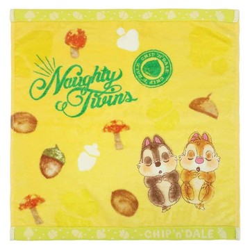 小禮堂 迪士尼 奇奇蒂蒂 棉質短毛巾 34x36cm (黃綠睡覺款)