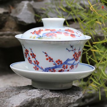 京德貴和祥手繪窯變梅花三才蓋碗茶杯泡茶景德單個鎮功夫茶具陶瓷