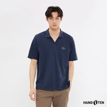 Hang Ten-男裝-涼感刺繡短袖POLO衫-藏青色
