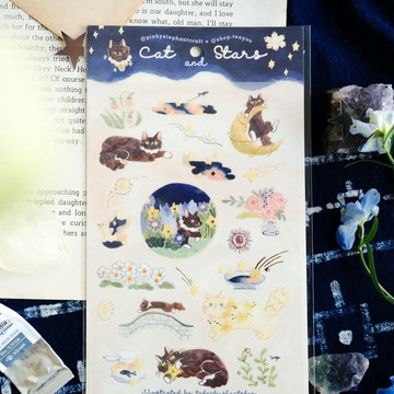 描圖紙貼紙包：貓與星辰 - 含浮雕燙金