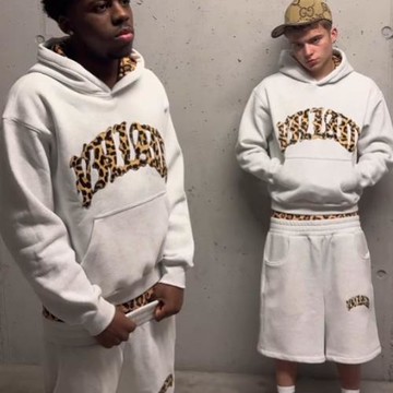 2025歐美跨境夏季新款街頭潮牌豹紋休閑雙頭短褲男女連帽衛衣套裝