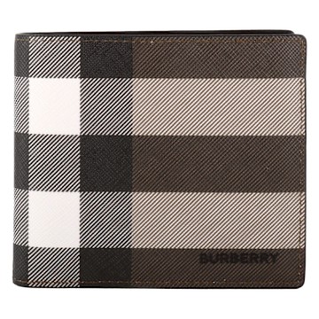 BURBERRY  經典大格紋防刮PVC 對折8卡短夾(卡其x棕格)