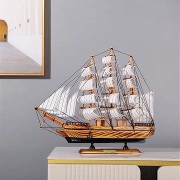 一帆風順帆船擺件辦公室老板桌面木質模型家居客廳裝飾品開業禮物