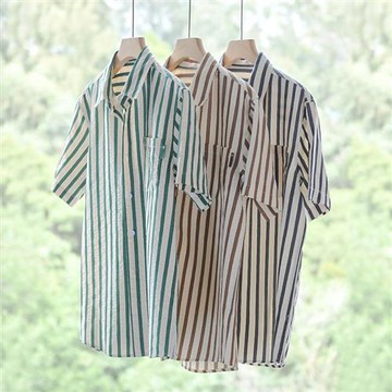 【巴黎精品】襯衫短袖上衣-條紋寬鬆休閒清新潮流男裝3色a1bu103