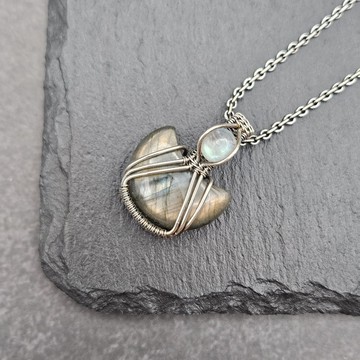 拉長石 月亮石 造舊銀線吊墜 金屬繞線