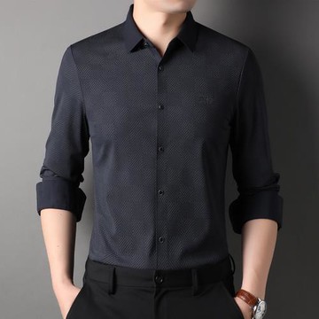 春秋季高端長袖襯衫男士薄款寬松襯衣商務休閑男裝抗皺免燙寸衫潮