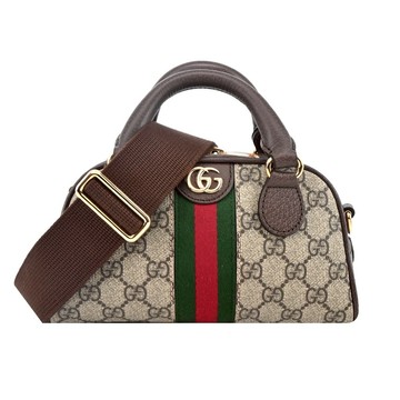 [平輸版]GUCCI Ophidia GG 紅綠織紋迷你波士頓斜背包(烏木色)真品平輸