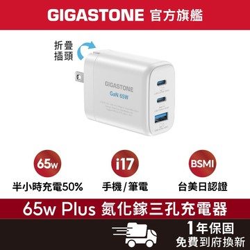 【GIGASTONE】65W PLUS GaN氮化鎵充電器 日本熱銷款 超高回購率 適用iPhone三星手機 Mac筆電