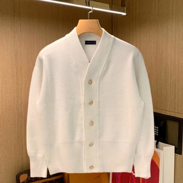 老錢風男裝秋冬新款男士時尚開衫高級白色針織上衣休閑毛衣外套男