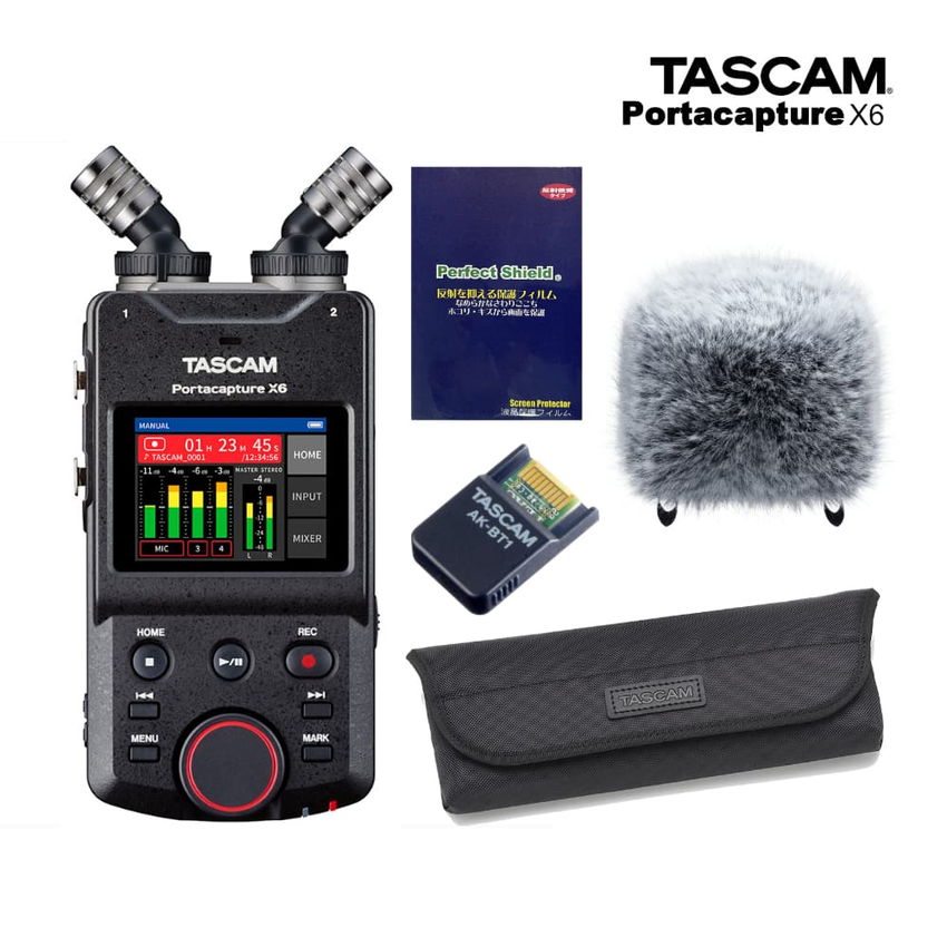 TASCAM Portacapture X6 (ソフトケース ウィンドスクリーン Bluetoothアダプター AK-BT1 保護フィルムセット)