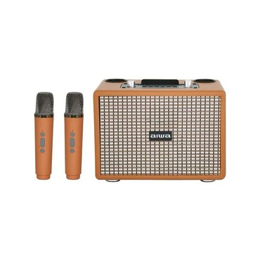 【AIWA 日本 愛華】經典美型K歌藍牙音箱 K歌機 雙麥克風-淺棕色 （AI-KBQ20）