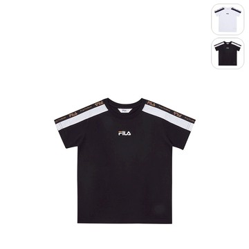 【FILA】KIDS 孩童款 短袖 純棉運動上衣-黑色 1TEX-8439-BK