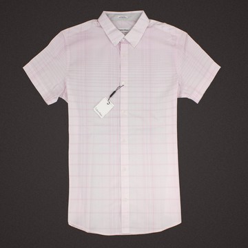 美國百分百【全新真品】Calvin Klein 襯衫 CK 男衣 短袖 上班 休閒 合身 格紋  S號  E239