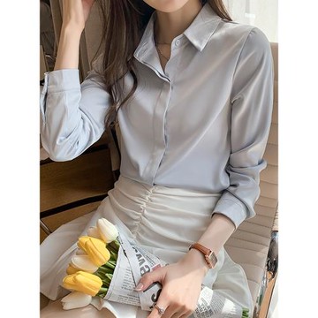 雪紡白襯衫女高端職業百搭長袖上衣2025春秋新款氣質緞面垂感襯衣