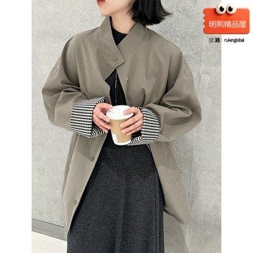 【雙面可穿】慵懶風風衣 風衣外套 中長款風衣 格紋風衣 外套女 春秋風衣 黑白格設計 可鹽可甜 圖書館氛圍感穿搭