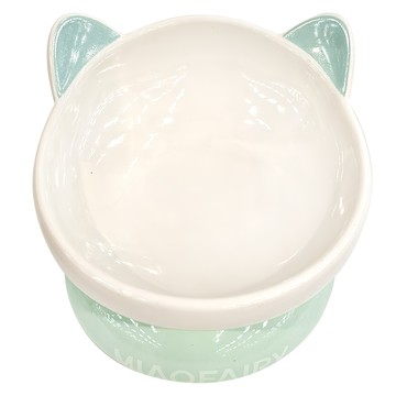 T.N.A. SAKURA 護頸貓咪瓷碗  15度傾斜碗口設計  黃金進食角度  湖水綠  1個