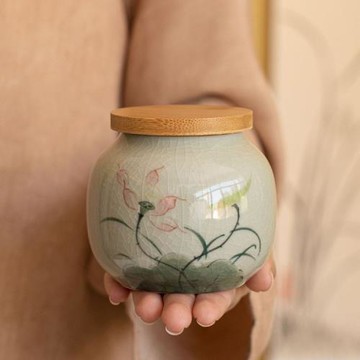 純手繪荷花斗笠杯冰裂釉品茗杯開片陶瓷功夫茶杯釉下彩主人杯單杯