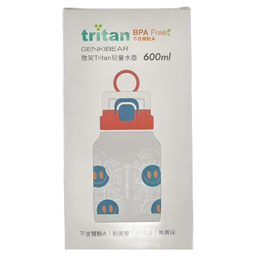GENKI BEAR 元氣熊 微笑Tritan兒童水壺 600ml 不含雙酚A 耐衝擊 耐高溫 藍色  1個