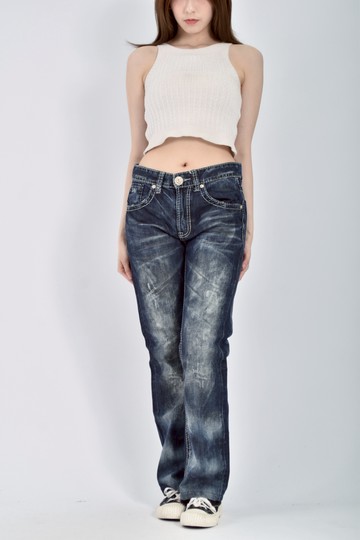 (XL) big train丹寧牛仔質感棉質純棉刷色藍色長褲