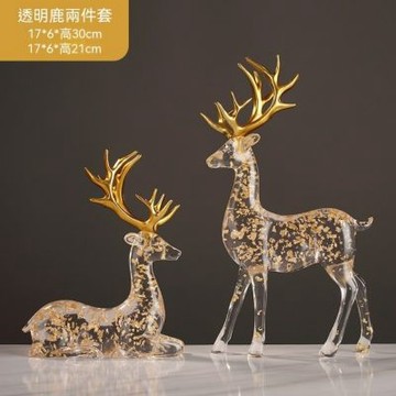 北歐創意輕奢樹脂透明金箔鹿擺件 玄關客廳擺飾 酒櫃電視櫃辦公室裝飾品