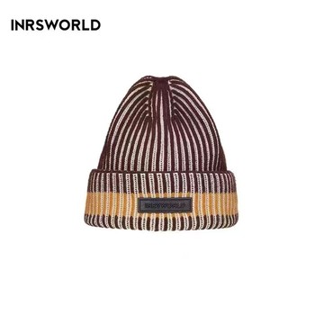 毛線帽【ISW】悉心界針織翻邊尖頂帽-褐色 (兩色可選)