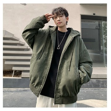 【夏季爆款】9632鼕季複古水洗做舊全棉連帽棉衣情侶高品質外套男保暖防寒潮男