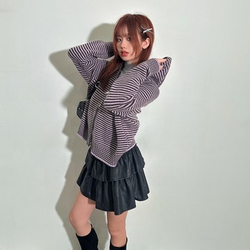 橫條連帽毛線外套-紫【KT281083】