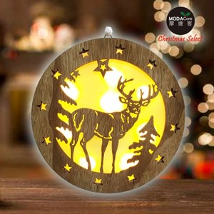 摩達客木質中型原木雕刻麋鹿LED燈吊飾(LED電池燈)