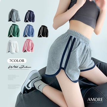 【Amore】運動休閒條紋口袋三分褲