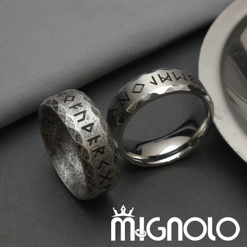MIGNOLO｜盧恩符文戒指 古銀 做舊 嘻哈戒指 哥德式 復古 泰銀  指環 316L醫療鋼
