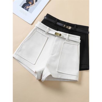 黑色毛呢短褲女2025春秋新款爆款高腰小香風外穿休閑a字闊腿靴褲