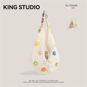 花朵棉線編織包包女2025新款潮夏天大容量單肩包松弛感度假沙灘包