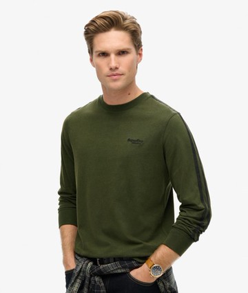 Superdry Men's Essential Logo Retro Long Sleeve Top Green Size: L