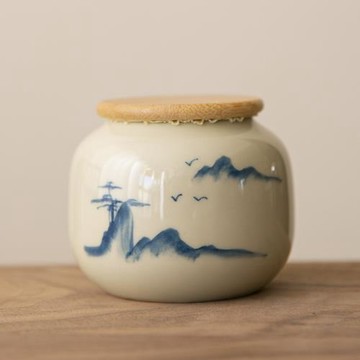 日式茶葉罐手繪小號茶倉陶瓷家用防潮密封罐儲茶罐密封罐子迷你罐
