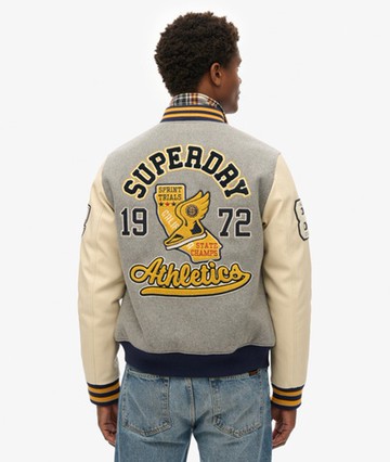 Superdry Men's College Patched Bomber Jacket Grey Size: S
