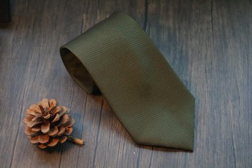 軍綠色橫紋真絲領帶免費刻字領帶夾套裝