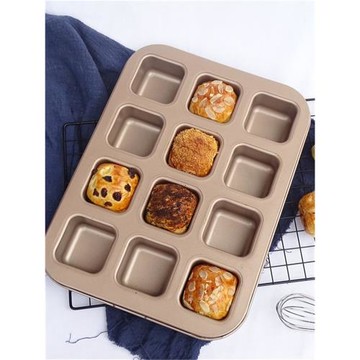 12連方形迷你面包模具小吐司模具漢堡胚模家用烤箱不粘烤盤小吐司