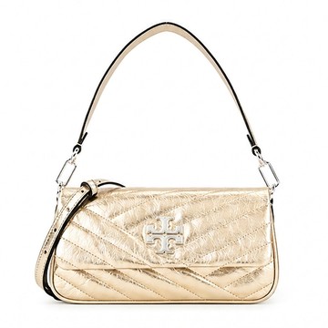 TORY BURCH KIRA 雙T字LOGO斜紋衍縫肩/斜兩用包-金色