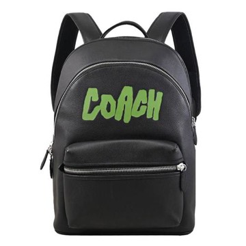 COACH CBN33 CHARTER 塗鴉標誌LOGO雙層雙拉鍊大後背包.黑