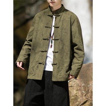 唐裝男款春秋季中國風男裝青年中山裝燈芯絨漢服夾克新中式外套潮