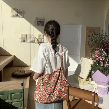 打包春天/Chic野草莓斜挎帆布包 歐尼同款敞口布袋子腰果花單肩包