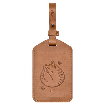 ekax 行李吊牌 PU皮革  70 x 65mm  抱抱貓 咖啡色