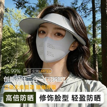 桃園出貨✨新款口罩全臉防紫外線遮陽女冰絲透氣帽子一體護頸電動車防曬面罩