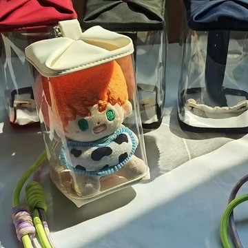 娃娃收納 娃娃展示包包10cm娃包外出pvc透明防塵搪膠保護套卡通毛絨公仔娃收納展示痛包 玩偶 娃娃保護套 玩偶包包