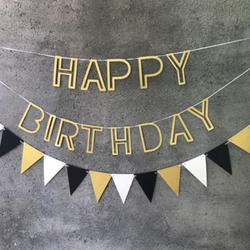 空磨砂金蔥生日快樂+三角旗拉條組 布置用品 週歲 生日快樂 嬰兒 小童 場景布置 拉條 【BB0228】