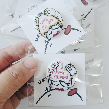 聖誕節快樂2款 貓咪愛抱抱系列 手繪  胸章別針徽章